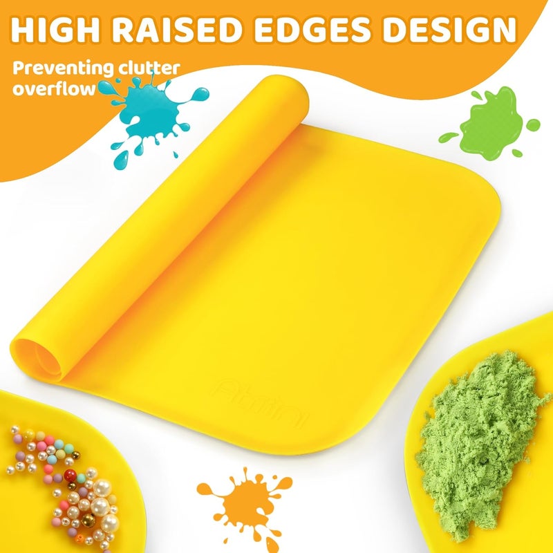 AtMini Store Silicone Craft Mats for Kids 24"x16"– with Raised Lip & Non-Slip | Reusable Silicone Art Mat for Play Sand, Painting, DIY Crafts | Durable Design (Yellow) - Image 3